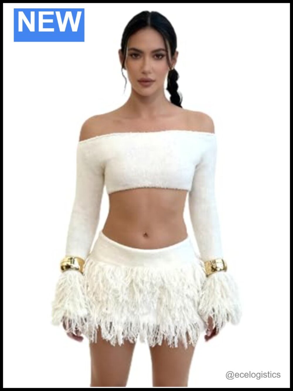 Fuzzy Knit Two Piece Skirt Set Off Shoulder Crop Top Mini Skirt Outfit